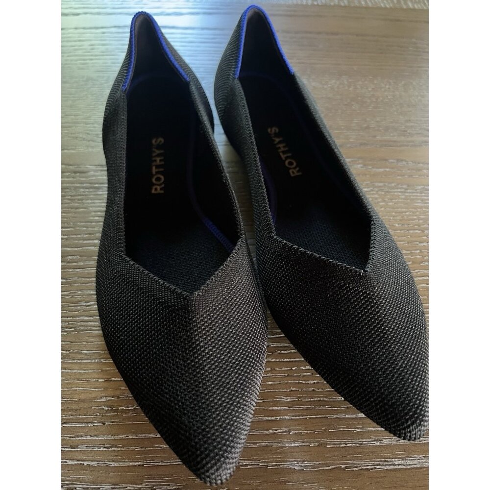 Rothys The Point Black Knit Ballet Flats Pointed Toe Shoes Womens 9.5 US